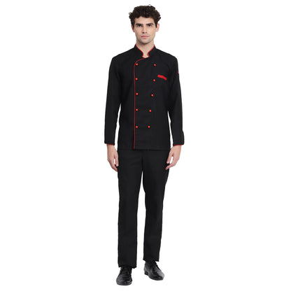 CHEF COAT - BLACK WITH RED COMBINATION