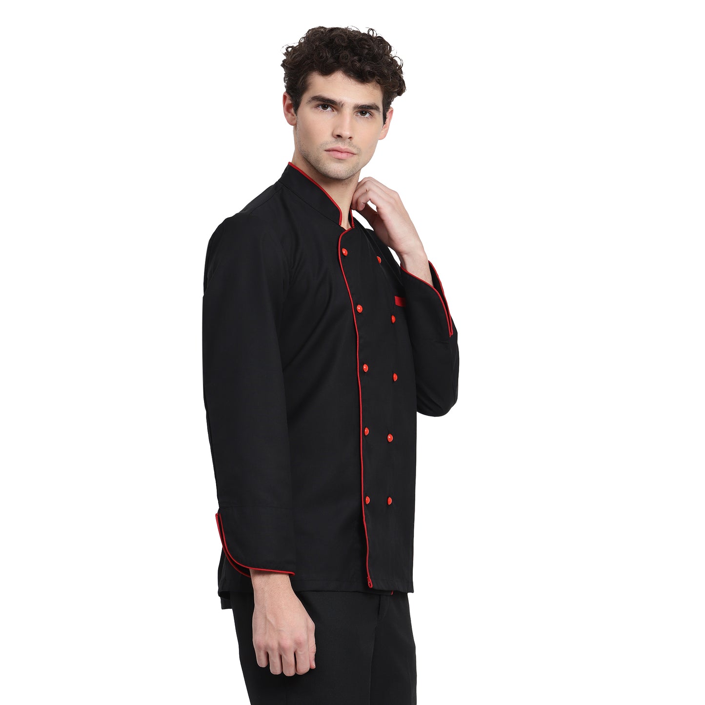 CHEF COAT - BLACK WITH RED COMBINATION