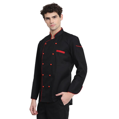 CHEF COAT - BLACK WITH RED COMBINATION