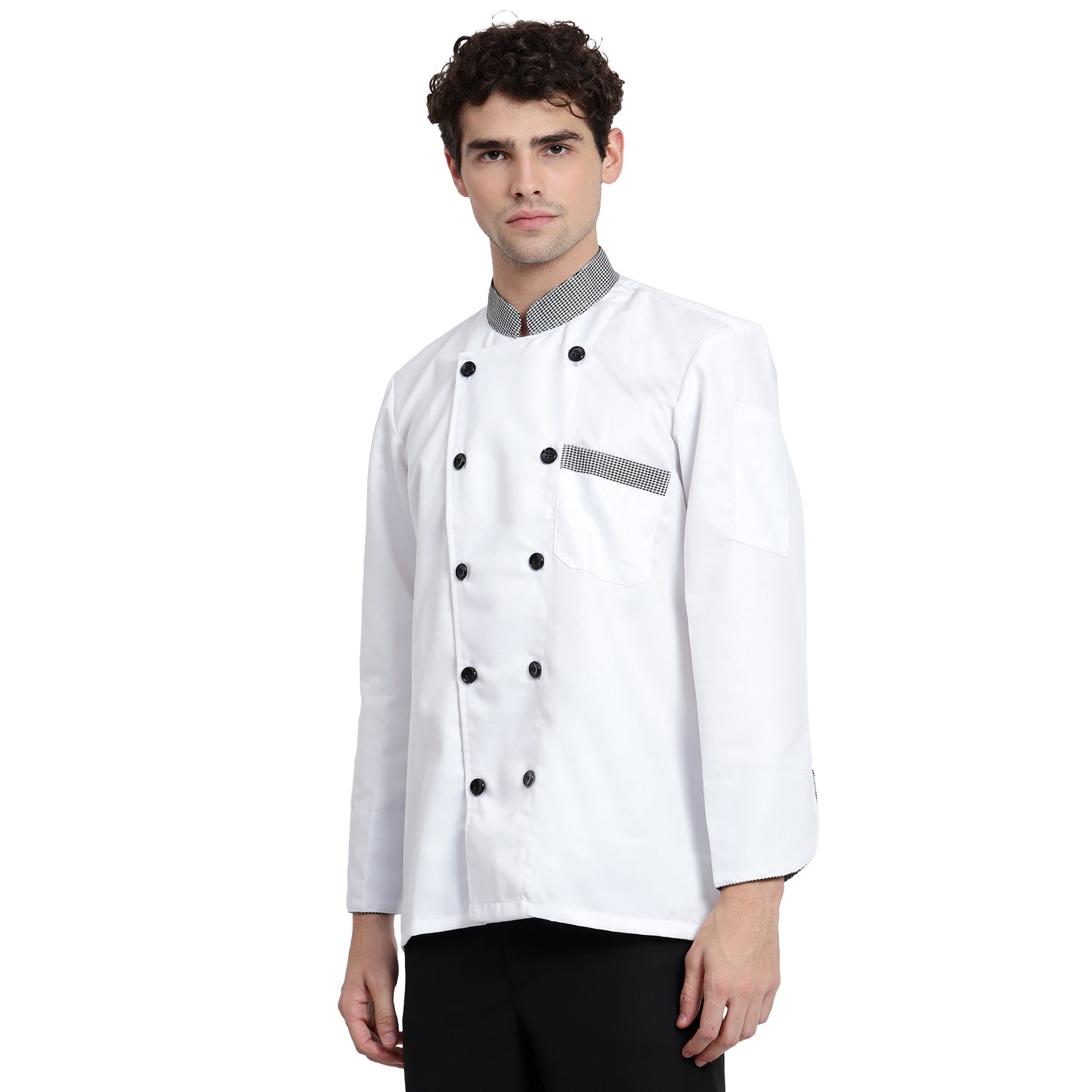 CHEF COAT - WHITE WITH CHECKS